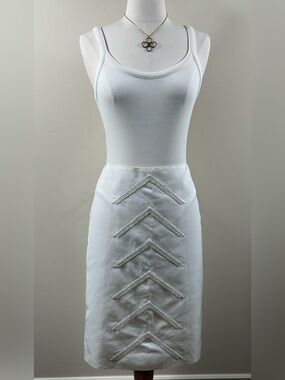 NWT Luca Luca Ecru White Chevron Embellished Silk Skirt Sz 4